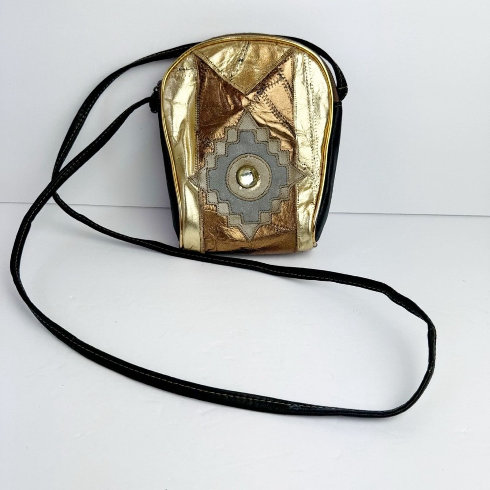 Vintage Vintage Gold Bronze Metallic Patchwork Mini Crossbody 5x8 Size ONE SIZE - 16 Thumbnail