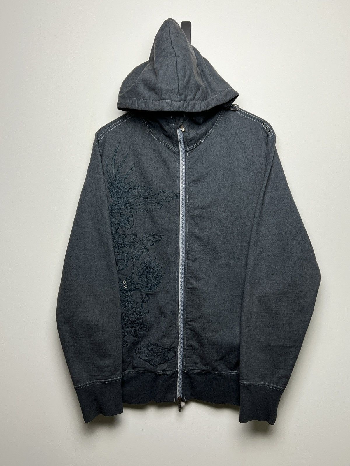 image of Archival Clothing x Maharishi Y2K Dragon Embroidery Hoodie in Dark Grey, Men's (Size Large)