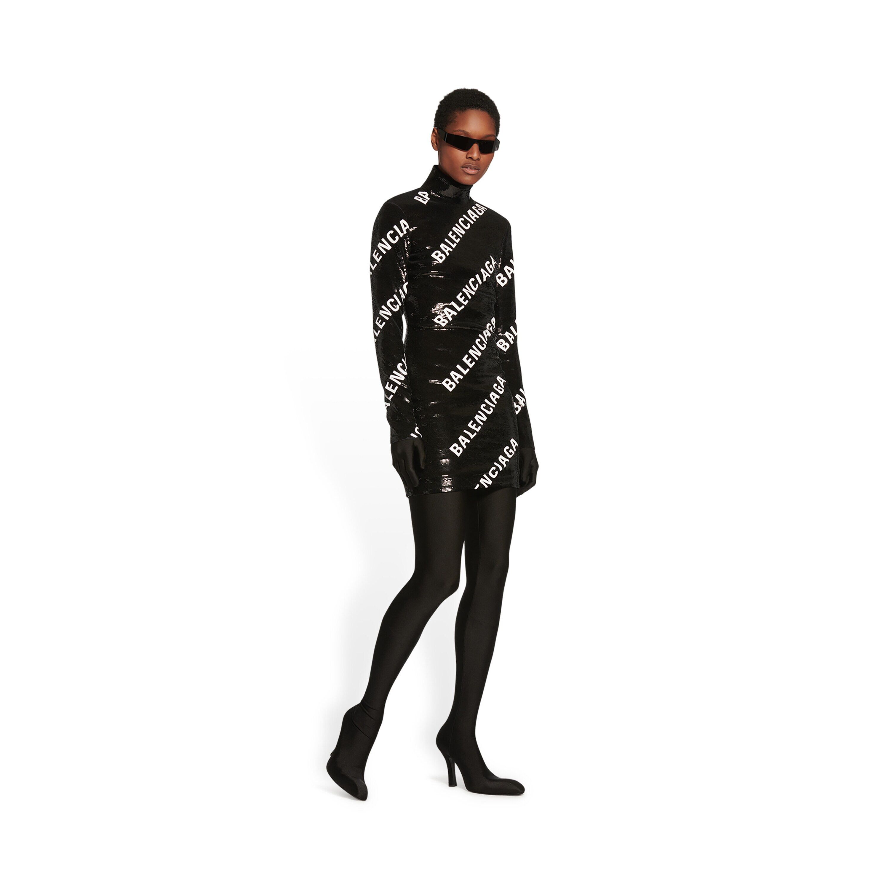Balenciaga o1mt1gz0325 Allover Logo Embroidered Dress in Black/White Size XL / US 12-14 / IT 48-50 - 2 Thumbnail