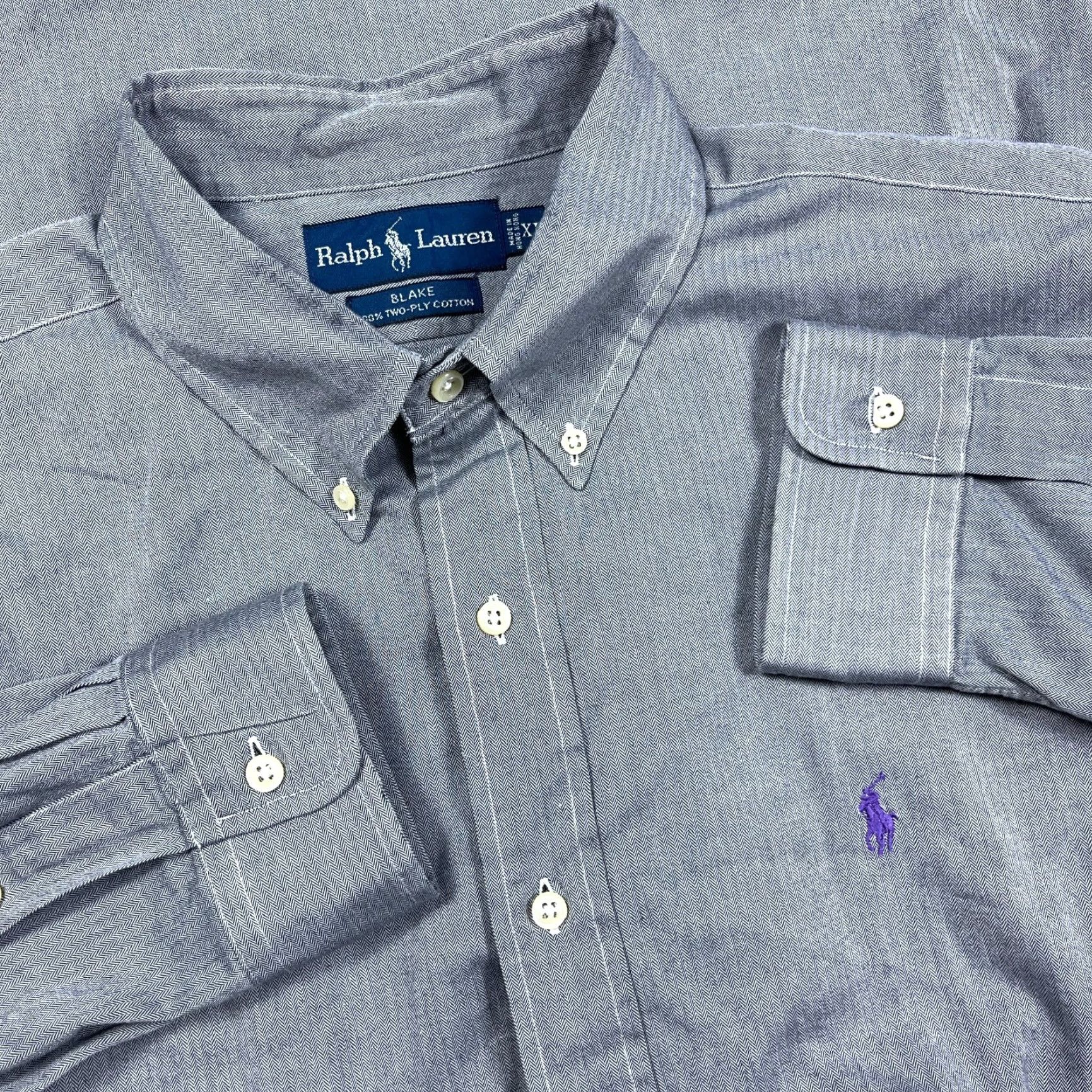 Ralph Lauren Ralph Lauren Shirt Men XL Button-Up Gray Cotton Blake Two Ply Pony Embroidered Logo Herringbone Long Sleeve Classic Fit Size US XL / EU 56 / 4 - 2 Thumbnail