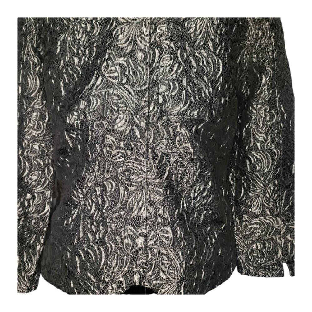 Designer CT1576 Ethyl Metallic and Black Evening Floral Zip Jacket S Size S / US 4 / IT 40 - 8 Thumbnail