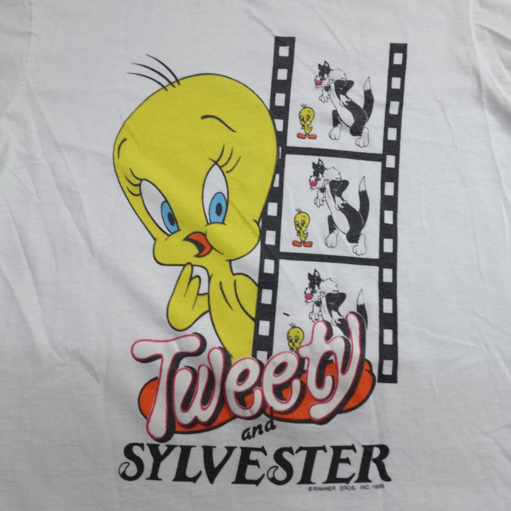 Vintage VINTAGE Tweety and Sylvester Shirt Medium White 1988 Single Stitch Screen Stars Mens M White Tweety Sylvester Shirt 80s Retro Cotton Double-Sided Size US M / EU 48-50 / 2 - 2 Thumbnail