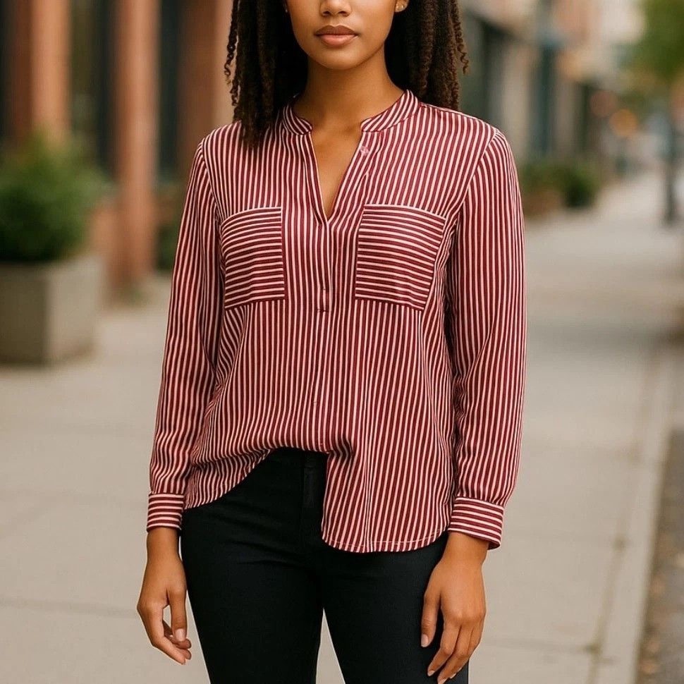 Other Cabi L Red White Blue Stripe Lightweight Popover Top 5335 FR Size L / US 10 / IT 46 - 1 Thumbnail