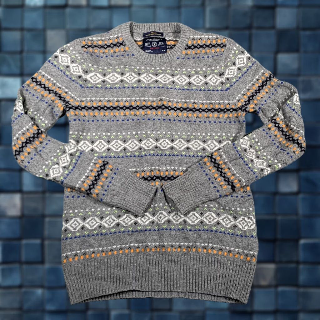 American Eagle Outfitters VINTAGE American Eagle Outfitters Sweater Shirt Womens Small Gray Fair Isle Crewneck Knit Pullover Winter Size S / US 4 / IT 40 - 1 Thumbnail
