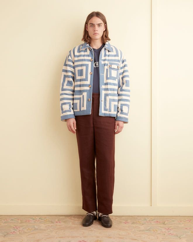Bode 1495USD Blue White House Steps Reversible Quilted Jacket Size US L / EU 52-54 / 3 - 1 Thumbnail
