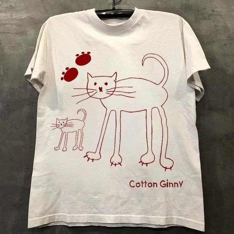 Vintage White Washed Vintage Cat Print T-Shirt Size US M / EU 48-50 / 2 - 1 Thumbnail