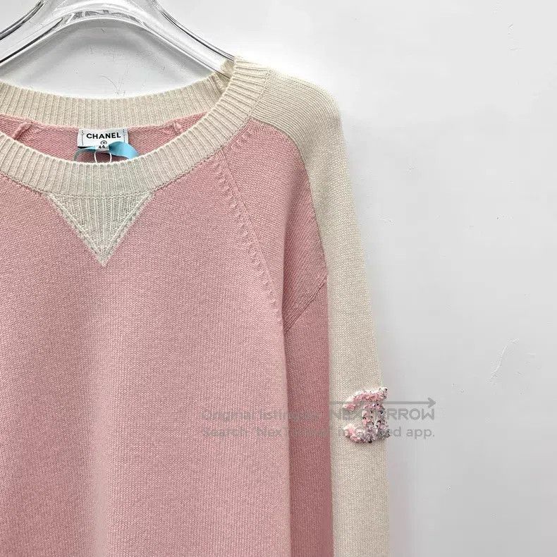 Chanel Chanel 24C pink logo sequin embroidery cashmere round-neck Size M / US 6-8 / IT 42-44 - 3 Thumbnail