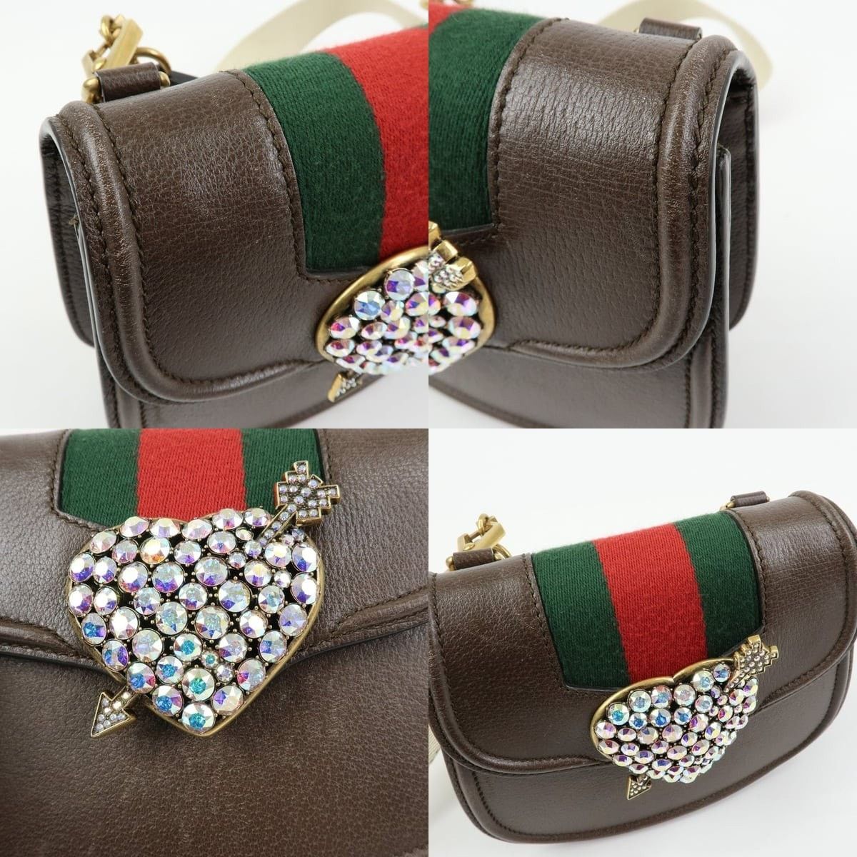Gucci Gucci Totem Crystal Heart Leather Shoulder Bag Brown Size ONE SIZE - 6 Thumbnail