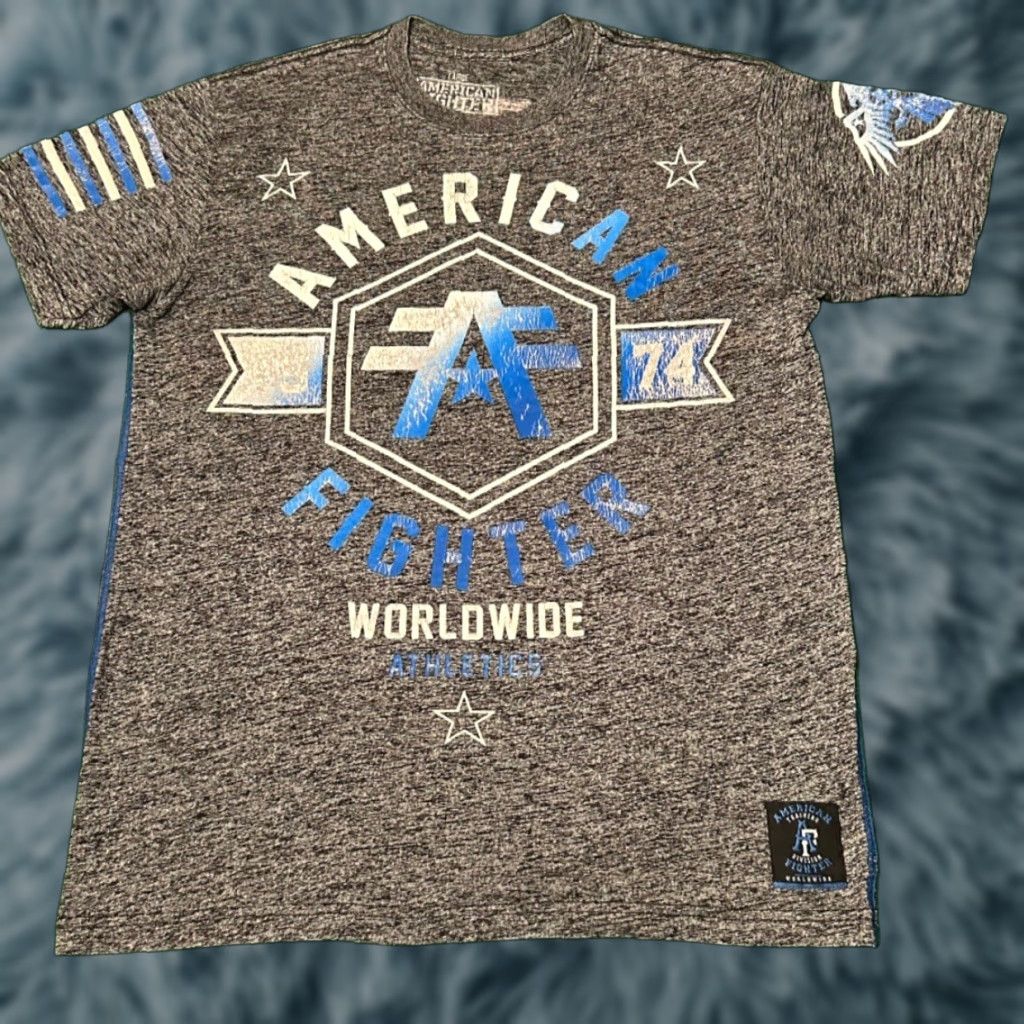 Vintage VINTAGE American Fighter Shirt Mens L Gray Logo Y2K Grunge Punk Athletic 90s Biker Sportswear - Short Sleeve Size US L / EU 52-54 / 3 - 1 Thumbnail
