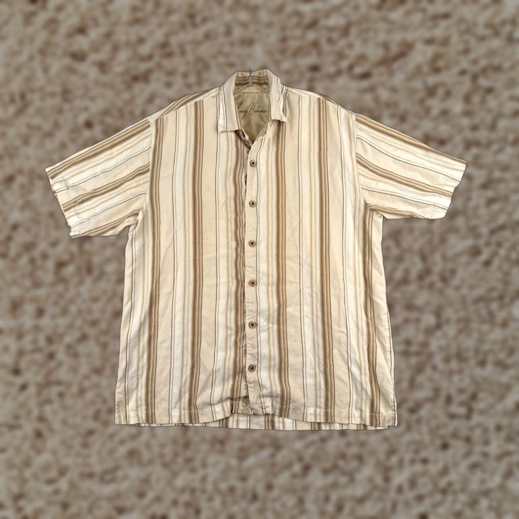 Tommy Bahama Tommy Bahama Shirt Men Large Brown Beige Stripe 100% Tencel Short Sleeve 90s Size US L / EU 52-54 / 3 - 1 Thumbnail