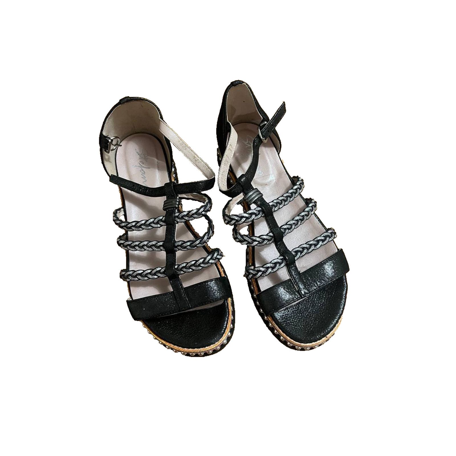 Santostefano Stefano Women sandals Leather Black silver Size 37 S000016 Size US 7 / IT 37 - 2 Thumbnail