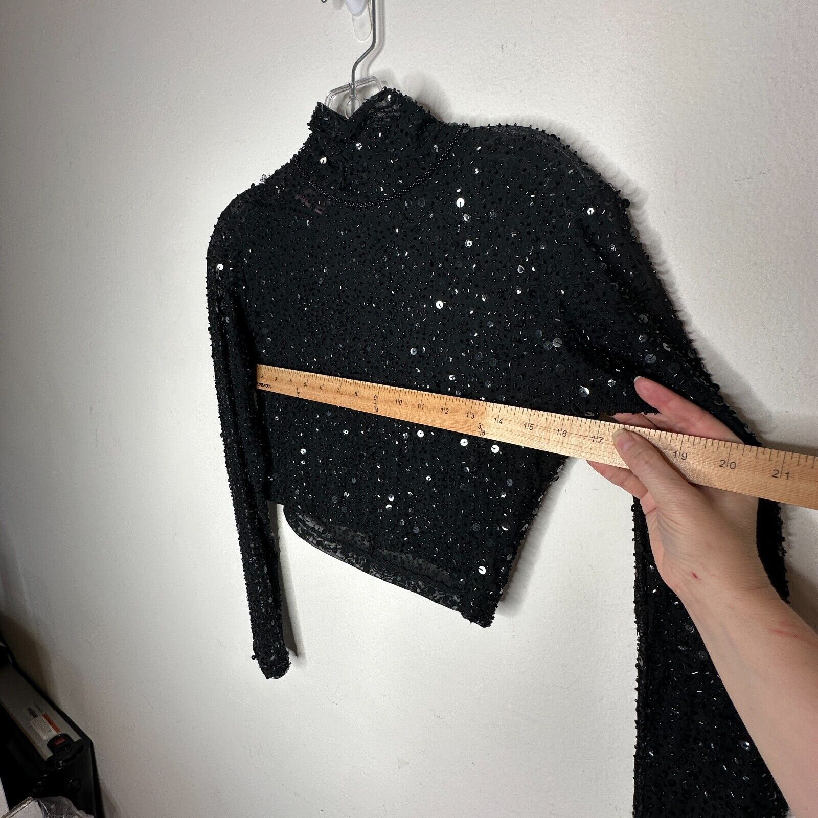 Other Dyspnea Sheer Black Sequin Mesh Long Sleeve Crop Top Small Size S / US 4 / IT 40 - 10 Thumbnail