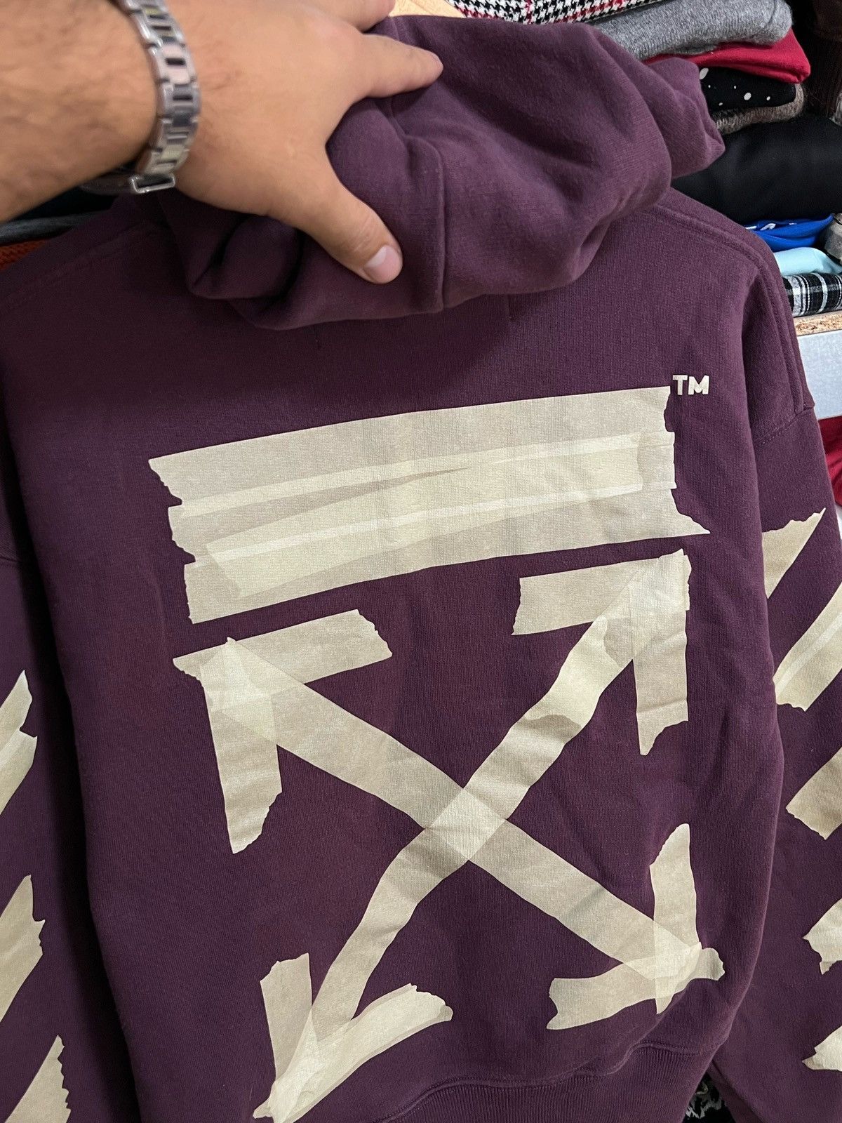 Off-White Off White Big Logo Tape Arrows Burgundy Hoodie Virgil Abloh Size US XXS / EU 40 - 4 Thumbnail