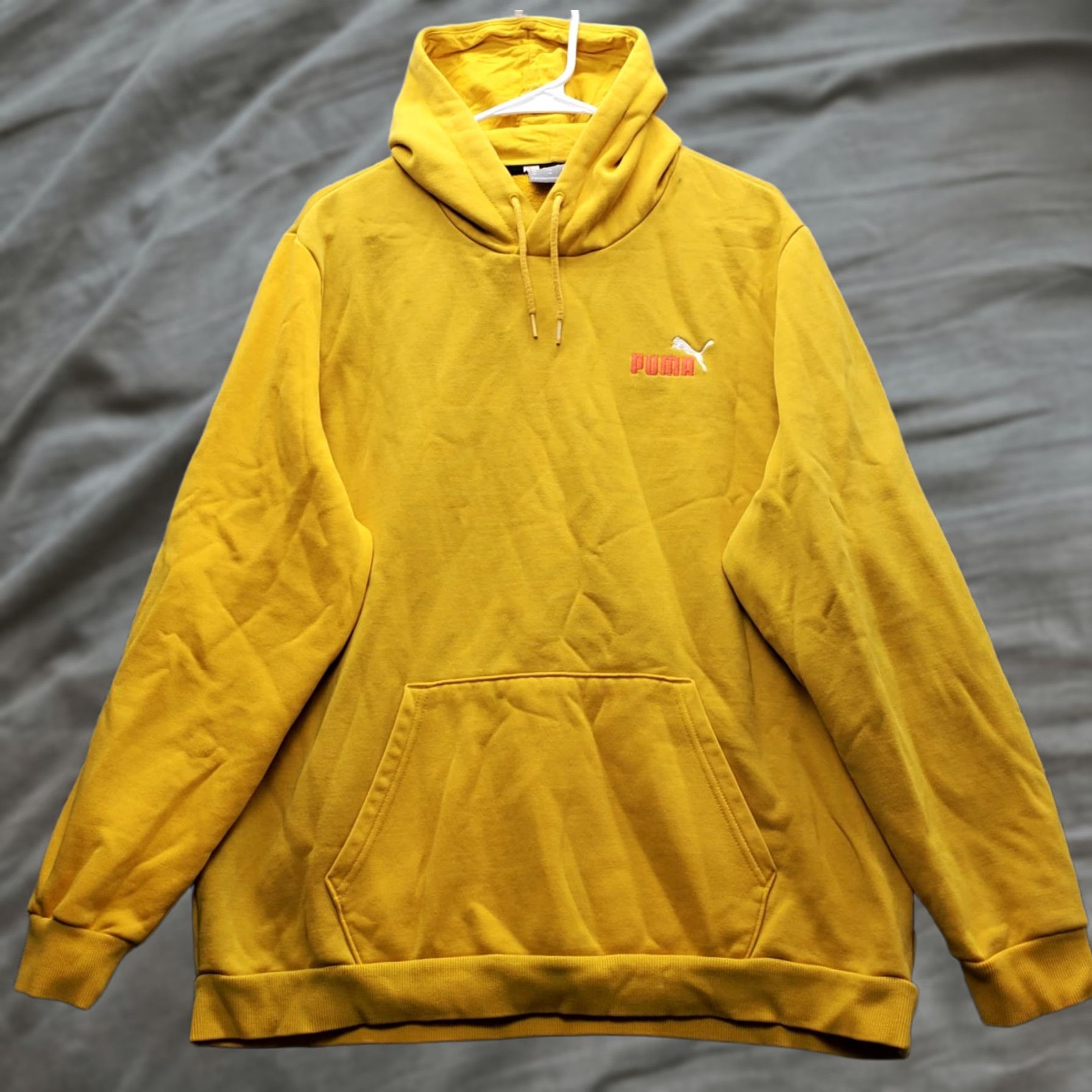 Puma Puma Hoodie Mens XL Yellow Fleece Lined Athletic Drawstring Kangaroo Pockets Size US XL / EU 56 / 4 - 1 Thumbnail