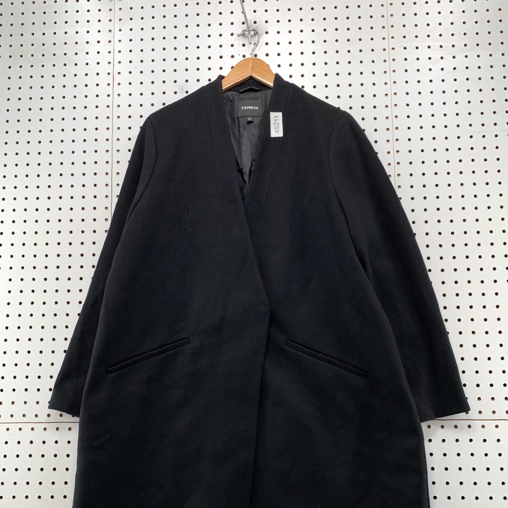 Express Express Wool Coat Womens XL Black Snap Overcoat Business Casual Warm Size XL / US 12-14 / IT 48-50 - 2 Thumbnail