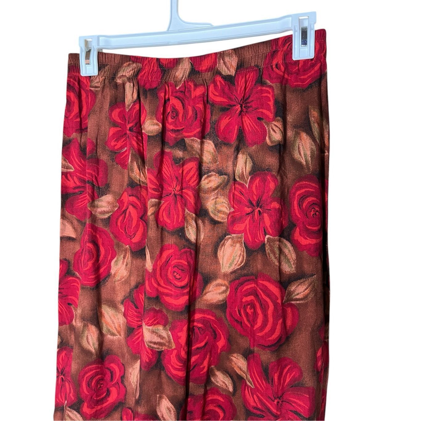 Other Vintage Sag Harbor Petite Red Roses Brown Long Skirt Faux Wr Size 31" - 5 Thumbnail