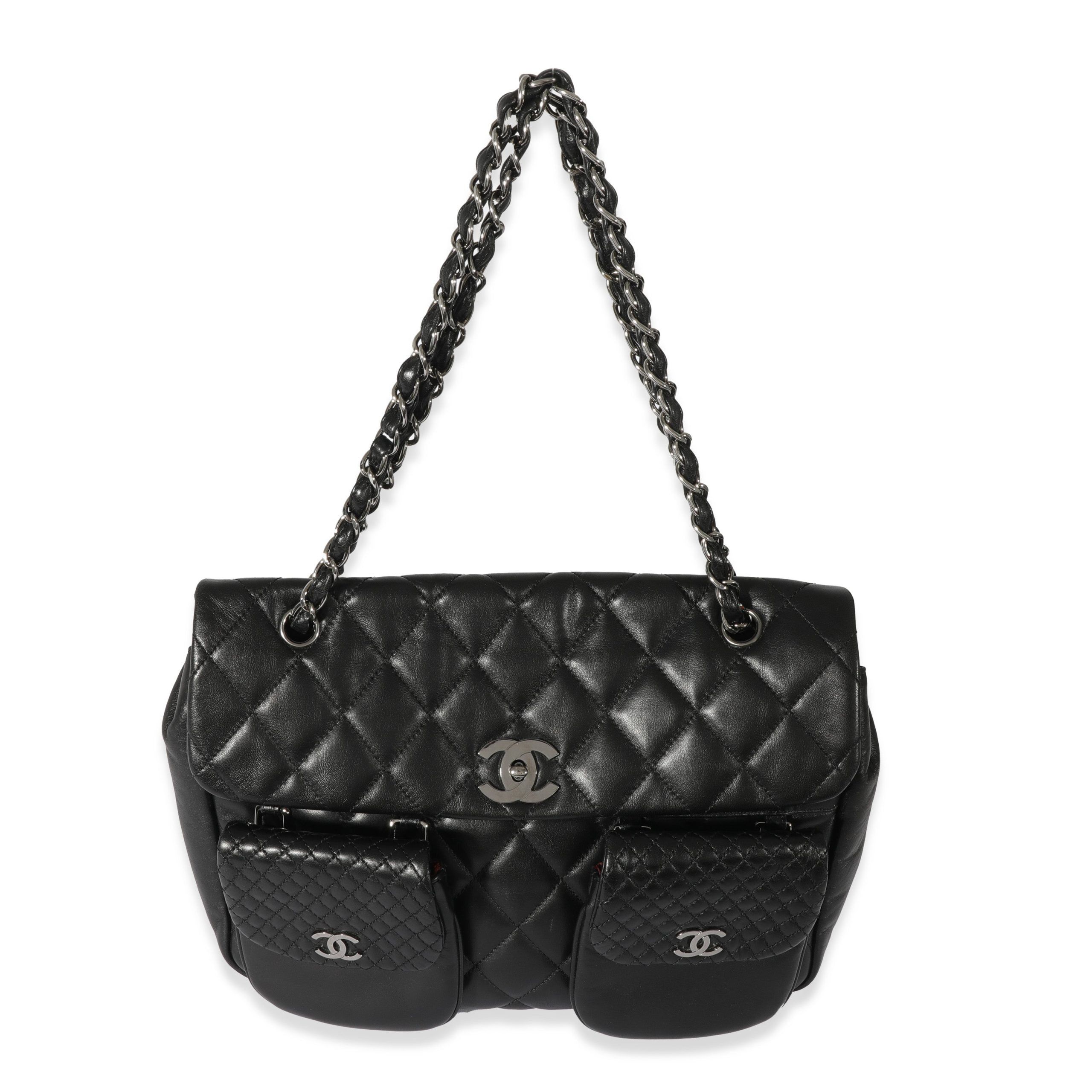 image of Chanel Vintage Black Quilted Lambskin Medium Multi Pocket Bag, Women's