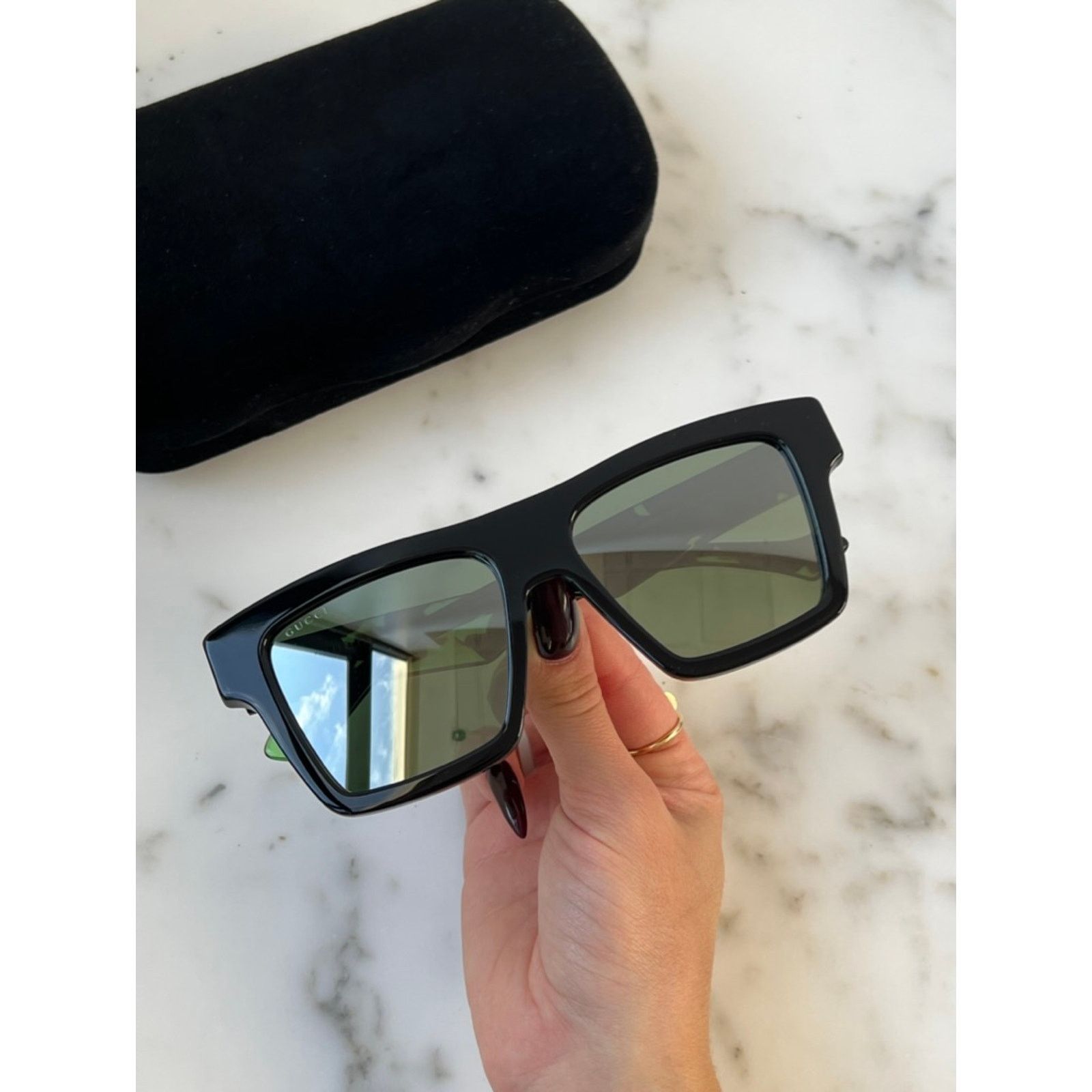 Gucci NEW Gucci GG0962S Black Green Flat Top Sunglasses Size ONE SIZE - 2 Thumbnail