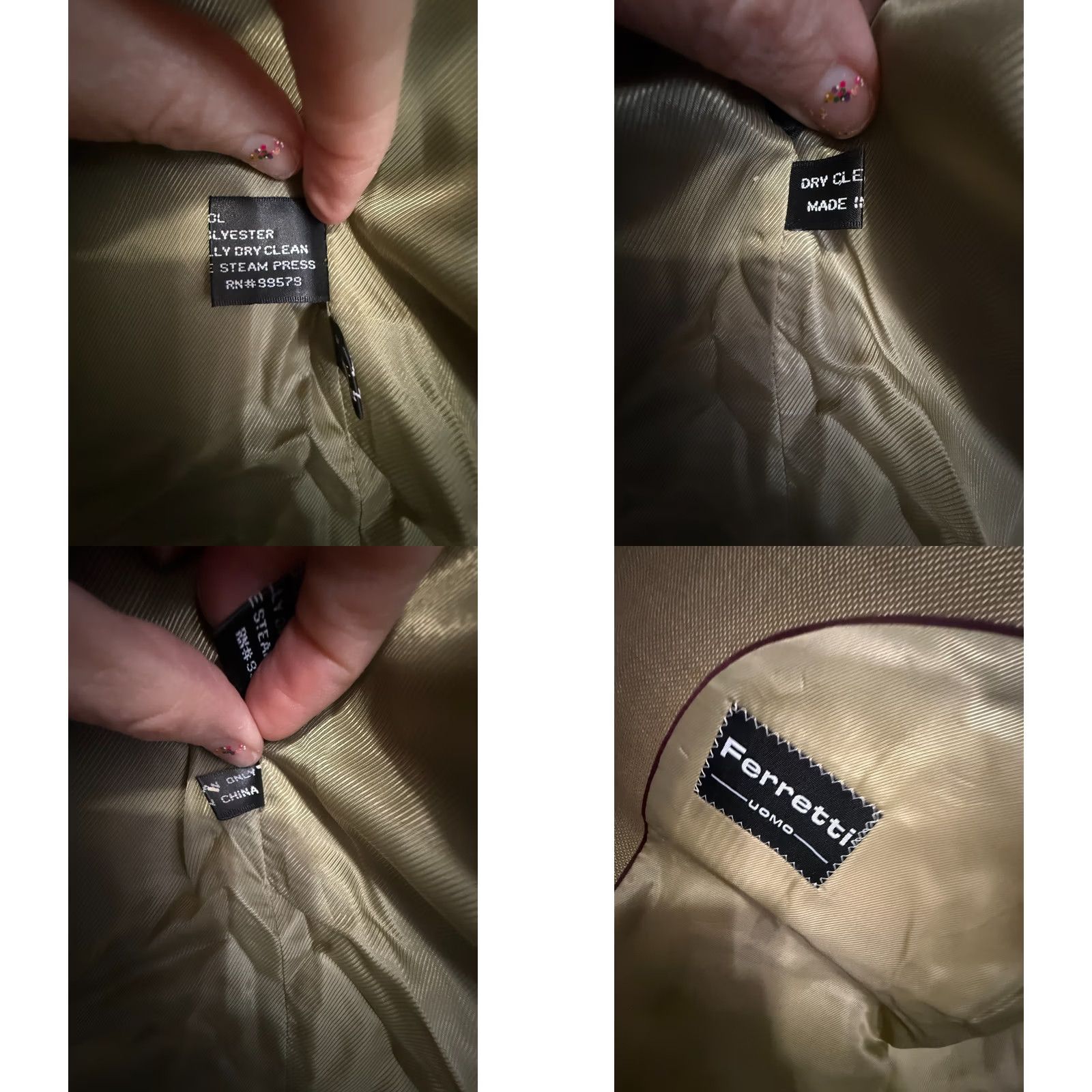 Vintage Ferretti Uomo Suit Men's Italian Gold Merino Wool 46 R Jacket 43L Pants NWT Size 46R - 9 Thumbnail