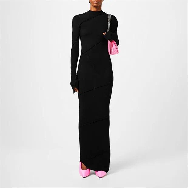 Balenciaga o1g2r1mq0924 Spiral Ribbed Maxi Dress in Black Size M / US 6-8 / IT 42-44 - 5 Thumbnail