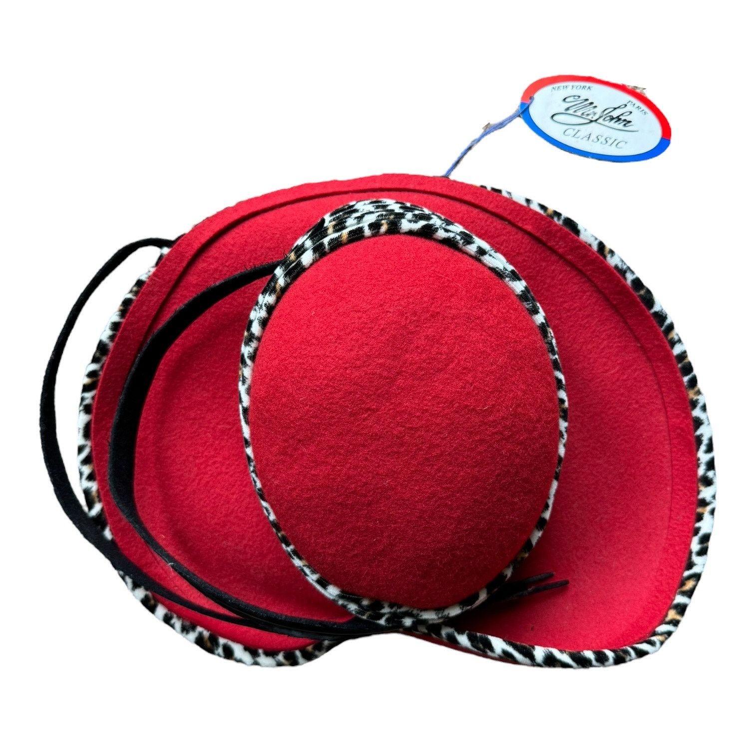 Vintage NWT 1960's Mr. John Classic Hat Red animal print feathers Size ONE SIZE - 10 Thumbnail