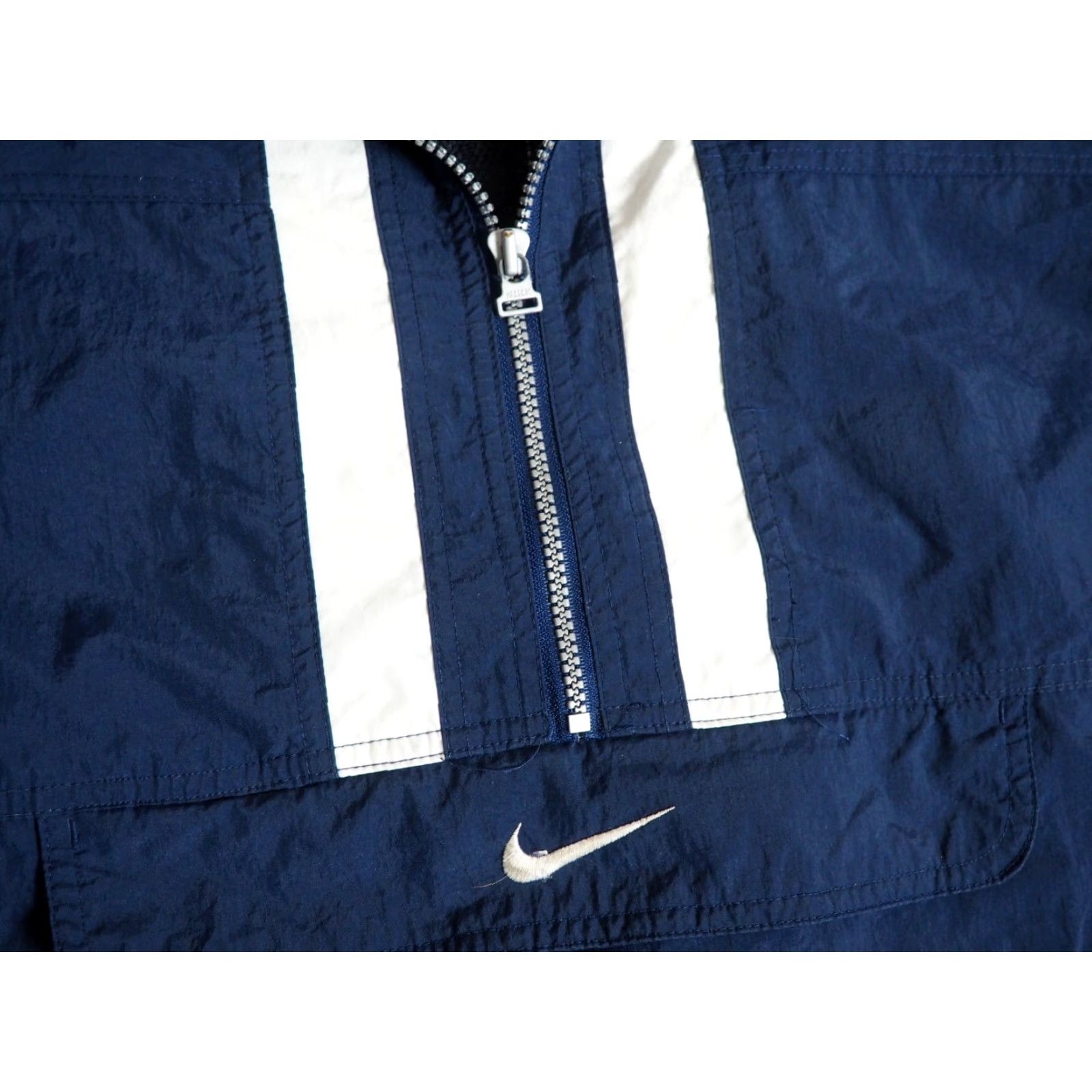 Nike VTG Nike Windbreaker Jacket Navy Swoosh 1/2 Zip Nylon Mens L Blue 90s Windbreaker Logo Jacket, 90s Theme, Regular Fit Size US L / EU 52-54 / 3 - 6 Thumbnail