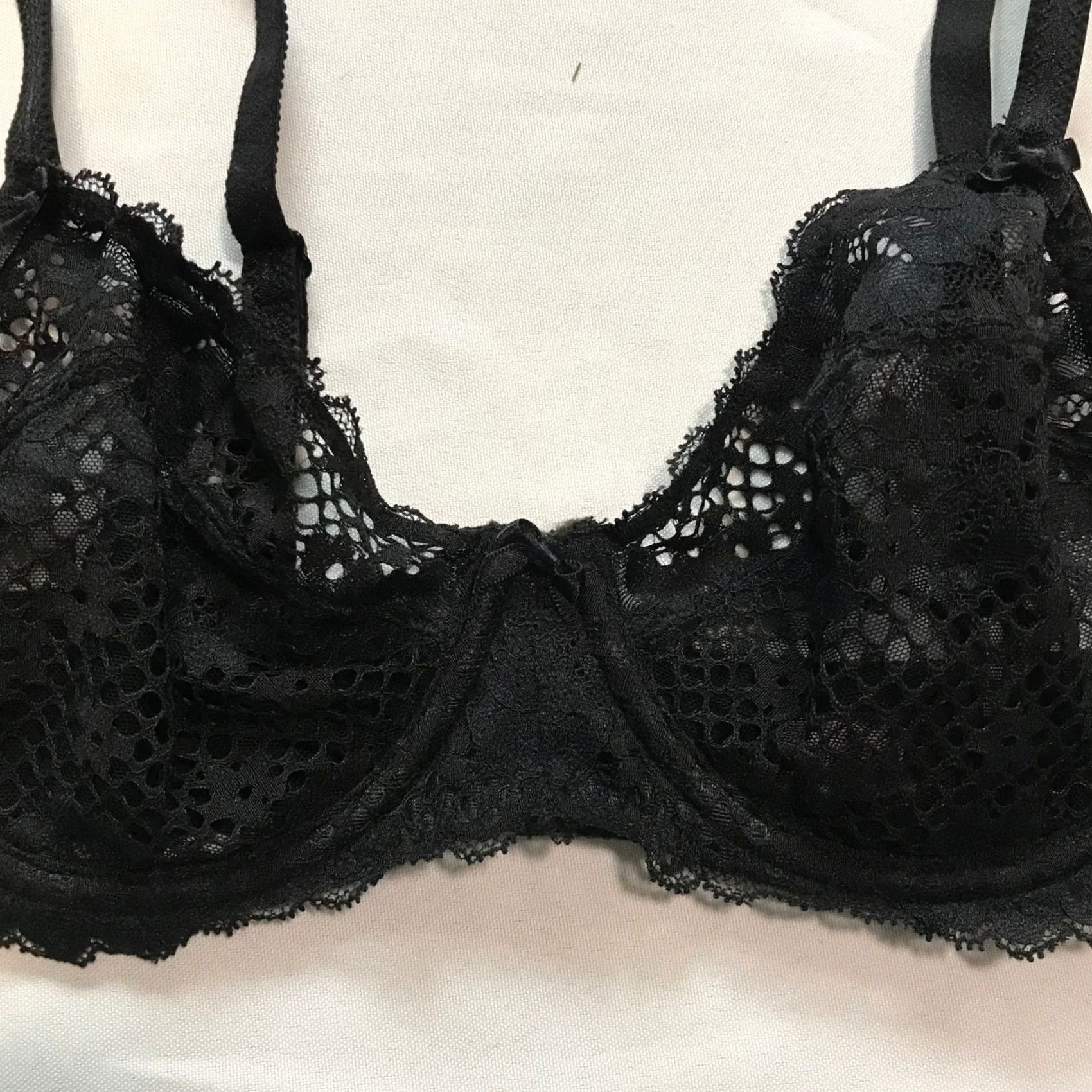 Vintage Adore Me Black Lace Full Coverage Balconette Bra 36C Size ONE SIZE - 2 Thumbnail
