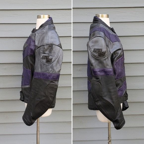 Vintage Vintage 90s y2k Black Purple Leather Armored Moto Jacket Size M / US 6-8 / IT 42-44 - 2 Thumbnail