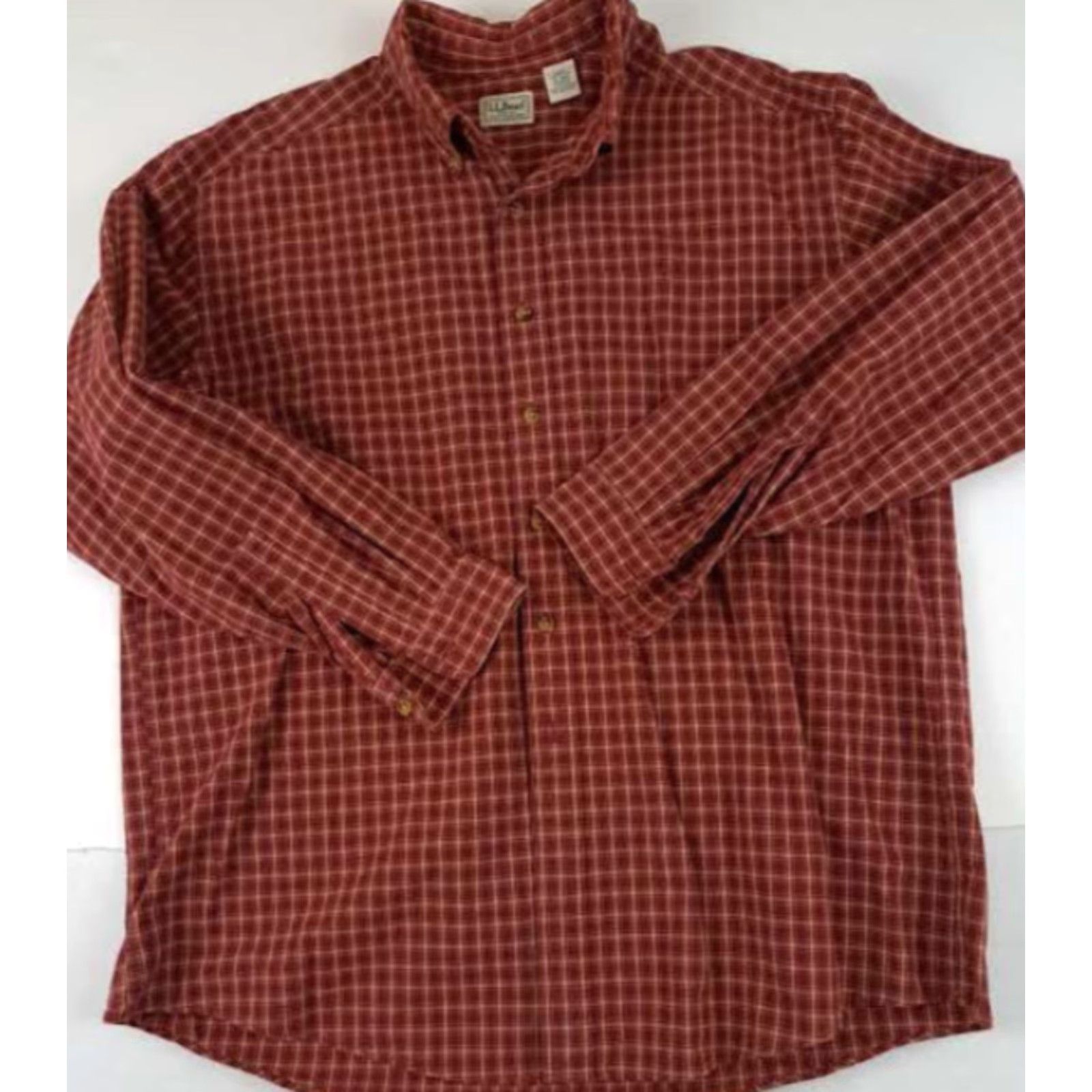 Vintage VINTAGE L.L. Bean Shirt Chex Button-Up 100% Cotton XL Burgundy Mens Regular Pocketed Size US XL / EU 56 / 4 - 3 Thumbnail