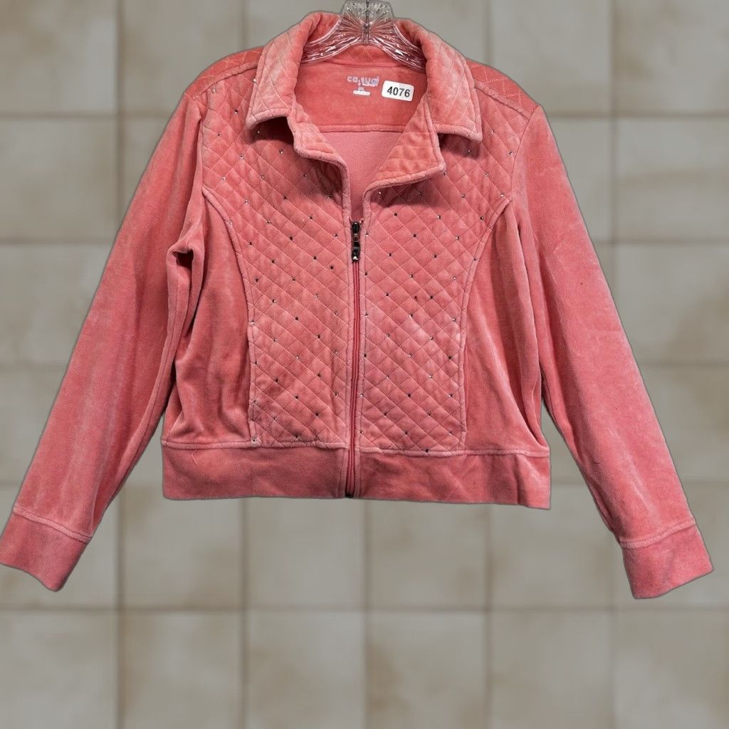 CLOT CA.SUAL BY CA SPORT Womens Faux Suede Cloth Jacket Zip Short Pink Petite Large Buttons Studded Casual Party/Cocktail Travel Womens Size L / US 10 / IT 46 - 1 Thumbnail