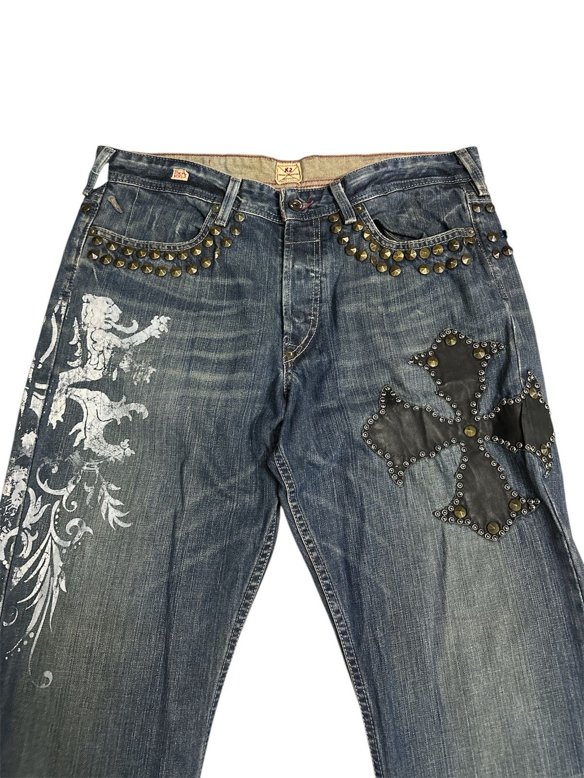 Rare 2000s X2 Denim Embroidered Baggy Jeans Y2K Jnco Style