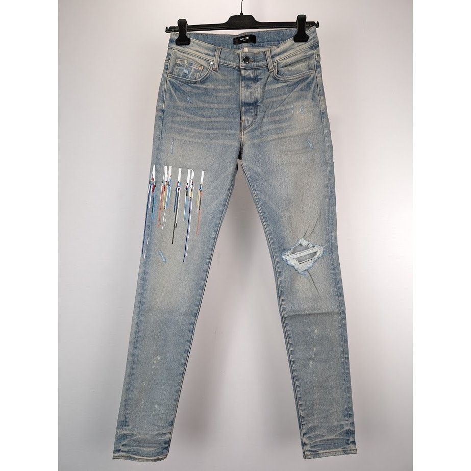 Amiri o1rshd1 Print Drip Logo Jeans in Clay Indigo Size US 32 / EU 48 - 3 Thumbnail