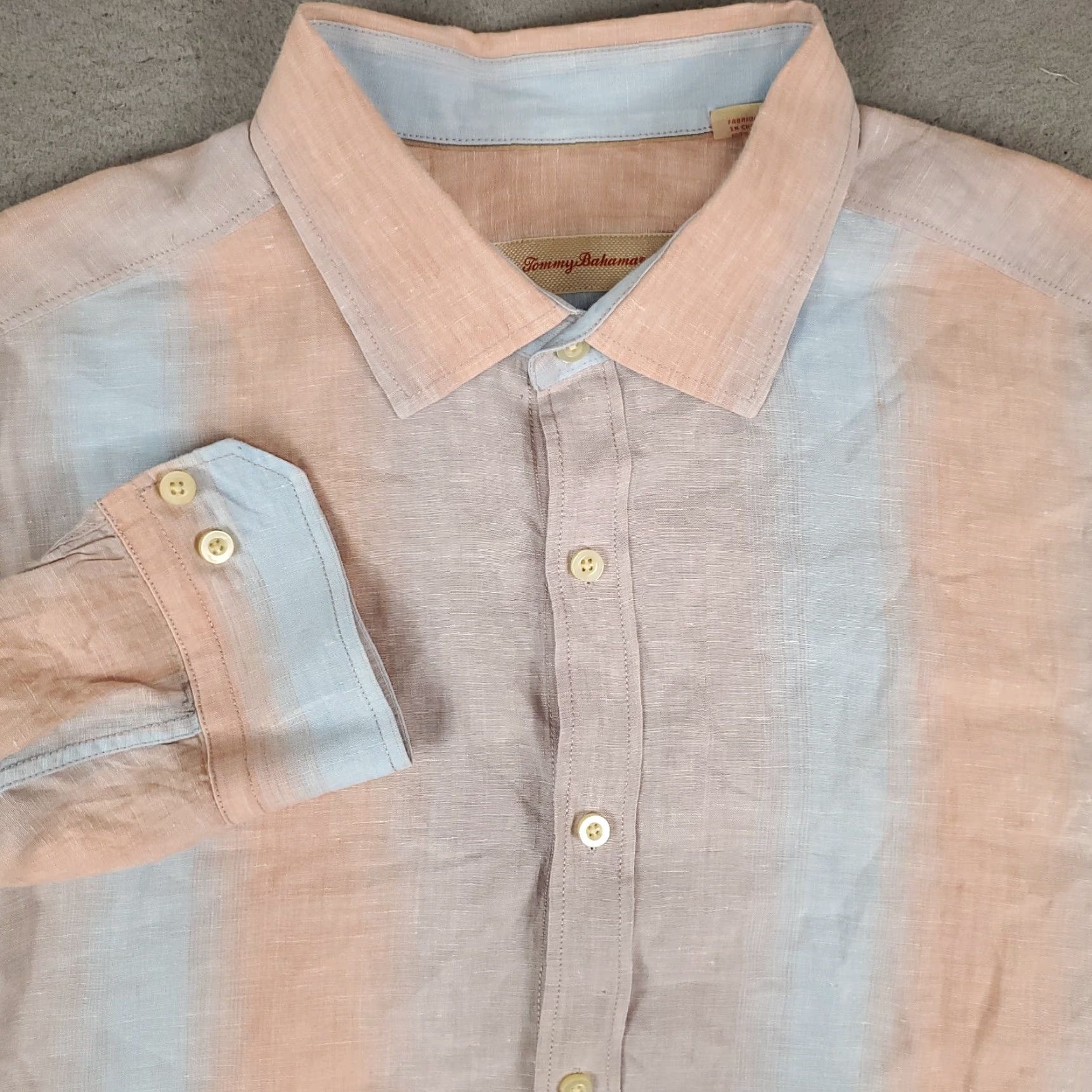 Tommy Bahama Tommy Bahama Button-Up Shirt Mens XL Blue Peach Striped Linen Long Sleeve Size US XL / EU 56 / 4 - 2 Thumbnail
