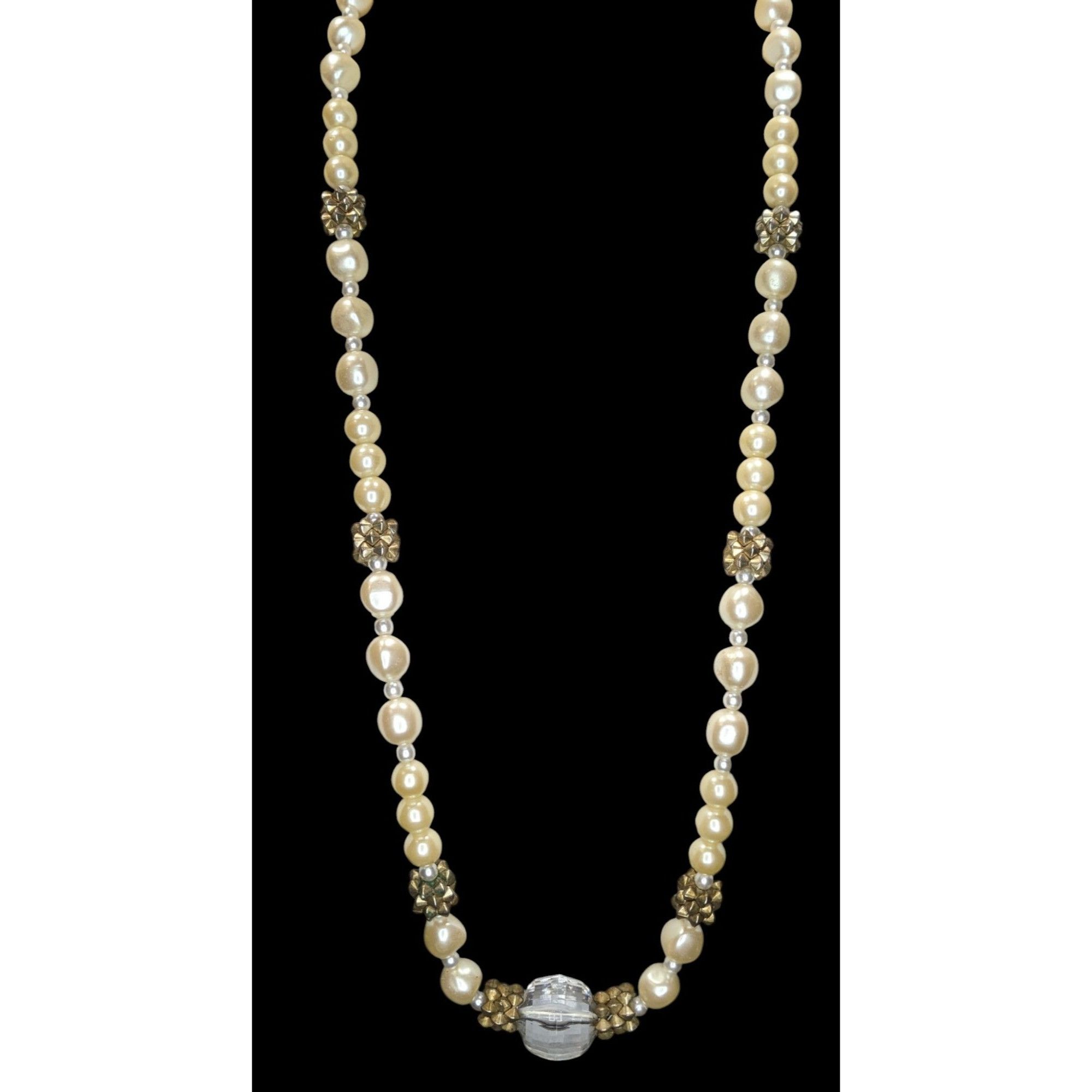 Other Vintage Glam Faux Pearl Necklace With Crystal Accent & Gold- Size ONE SIZE - 3 Thumbnail