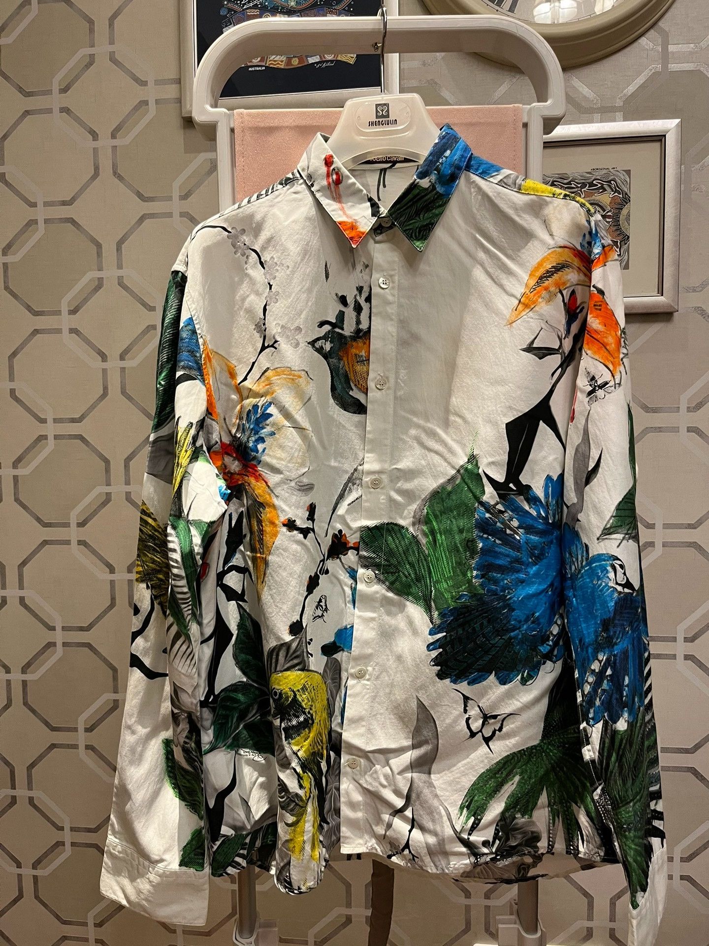 Roberto Cavalli Roberto Cavalli Silk-Cotton Tropical Print Shirt Size US M / EU 48-50 / 2 - 1 Thumbnail