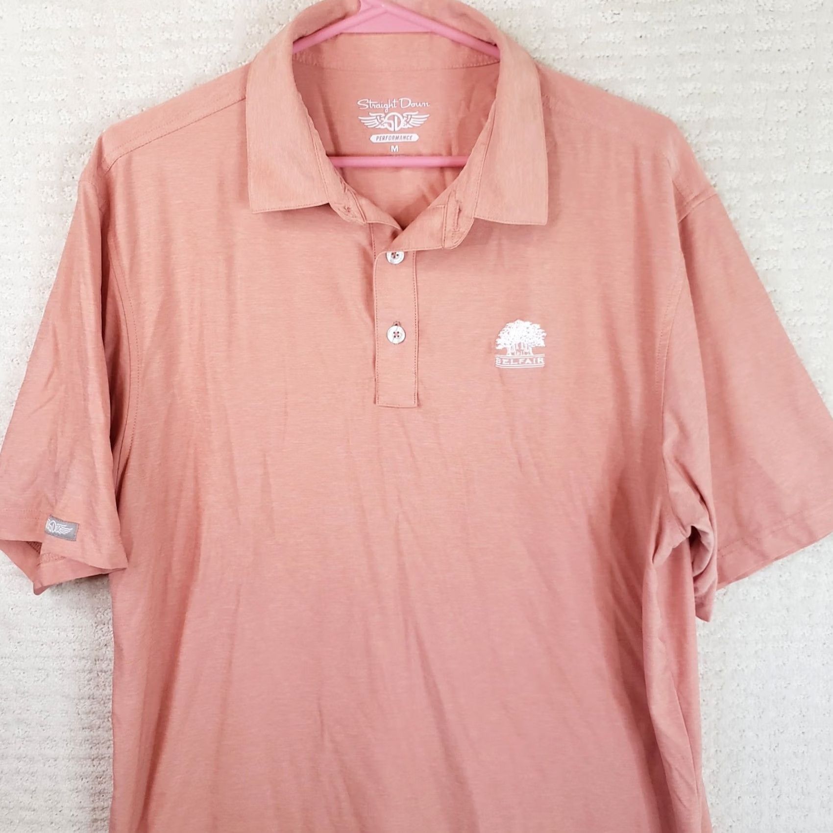 Vintage Straight Down Performance Golf Polo Shirt Men M Coral Collared Button Closure Golf Belfair Hilton Head Size US M / EU 48-50 / 2 - 2 Thumbnail