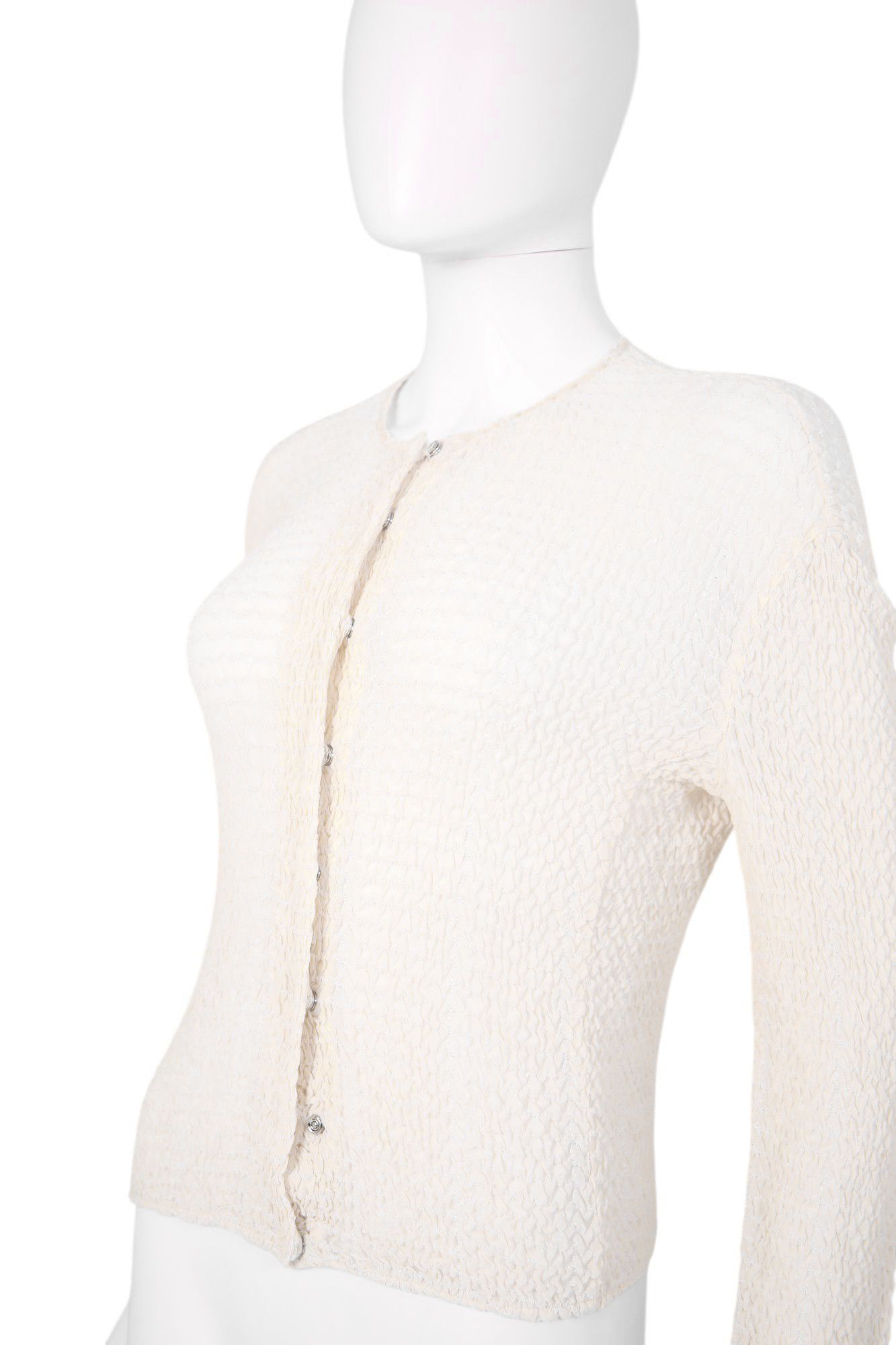 Emporio Armani S/S 2000 Semitransparent Ruched White Cardigan Size S / US 4 / IT 40 - 4 Thumbnail
