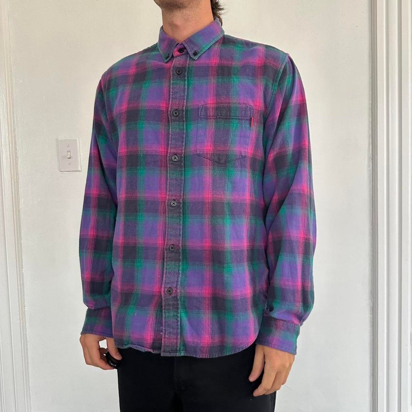 Supreme SS18 Supreme Pink Plaid Flannel Longsleeve Button Up Shirt Size US M / EU 48-50 / 2 - 8 Thumbnail