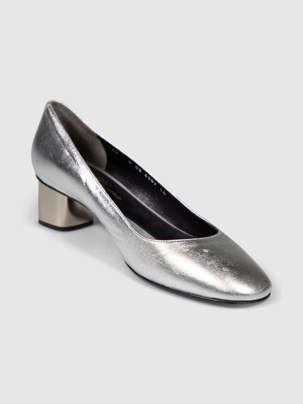 Silver Leather Low Heel Pumps