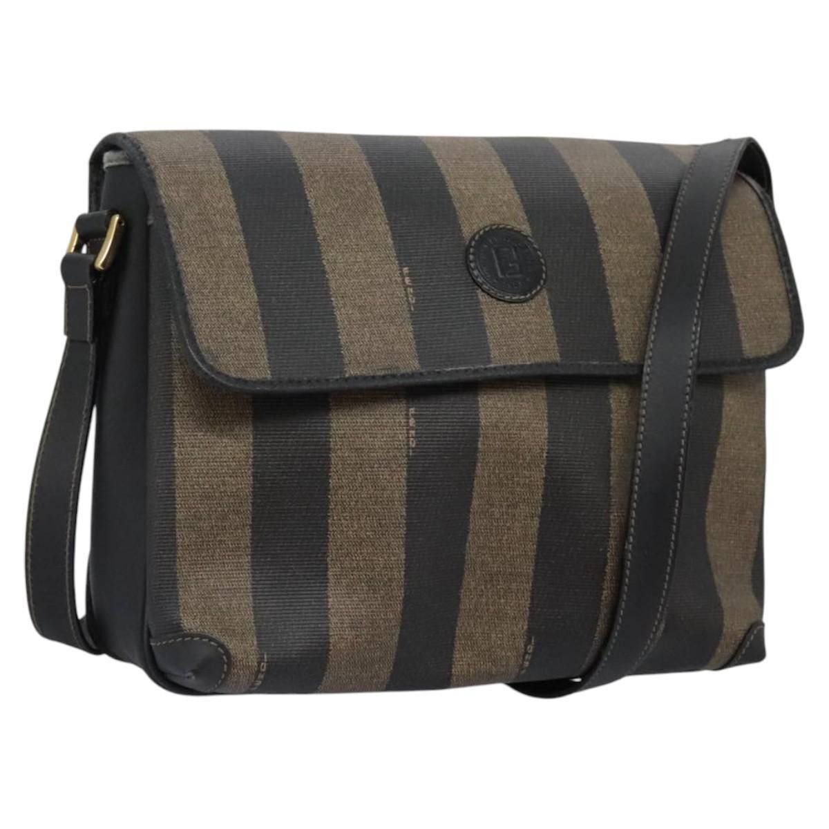 Fendi Pecan Canvas Shoulder Bag Brown Black Auth Ep8726 in Brown/Black, Women's