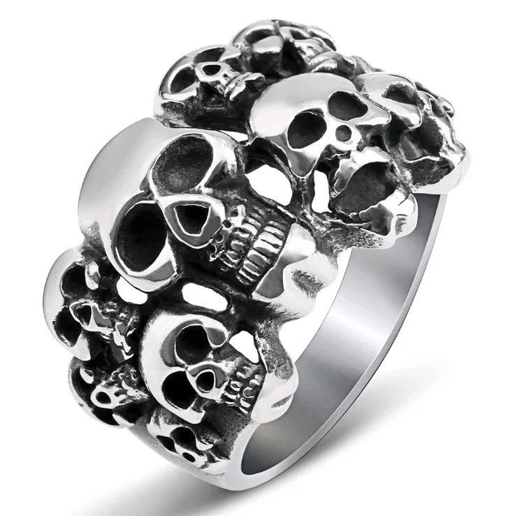 Jewelry × Vintage Multiple Skeleton Skull Man Rings Grunge Rock Ghost Size ONE SIZE - 5 Thumbnail