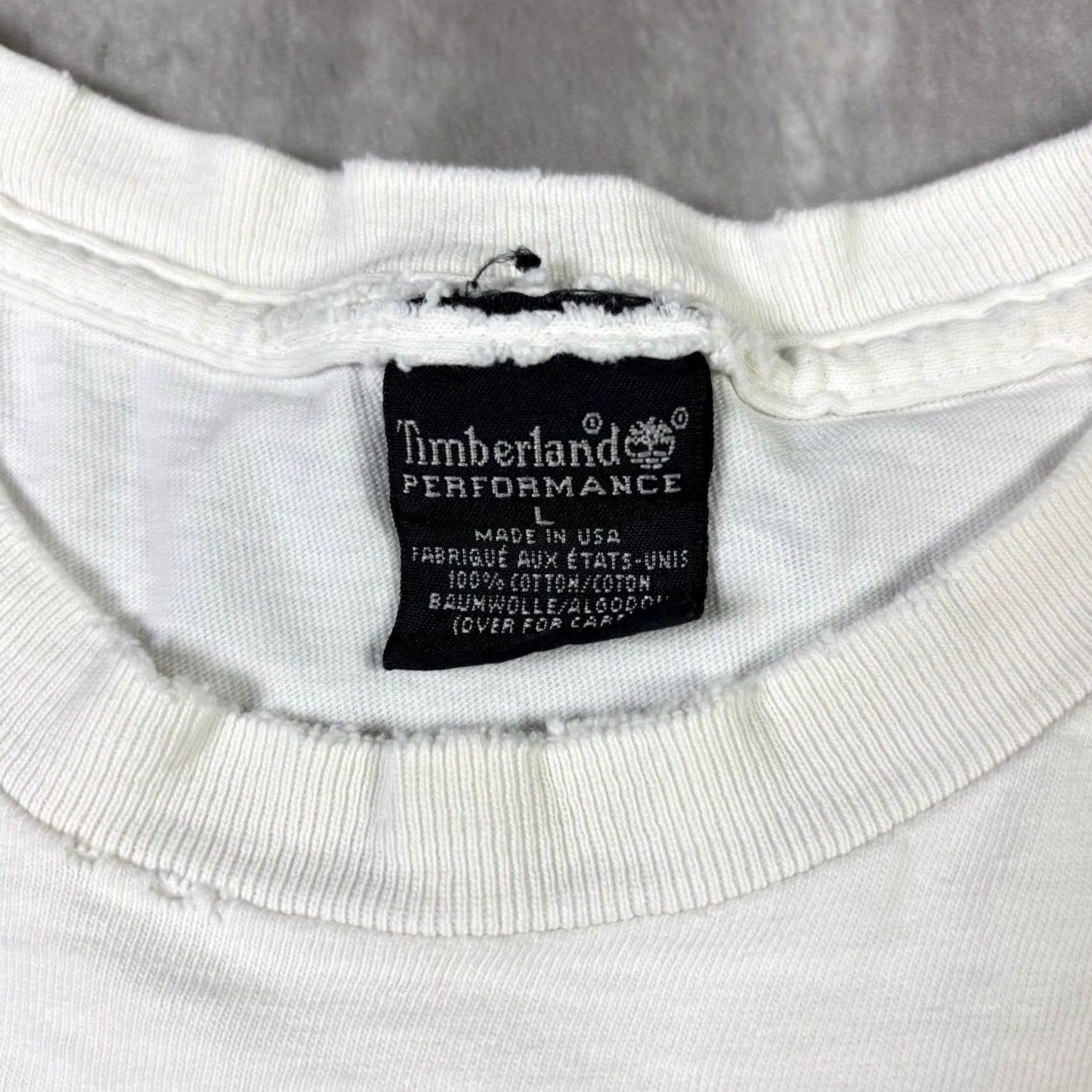 Timberland VINTAGE Timberland T Shirt Spell Out Logo Distressed Large 90s USA Mens White Cotton Crew Neck Short Sleeve Logo Button? Size US L / EU 52-54 / 3 - 5 Thumbnail