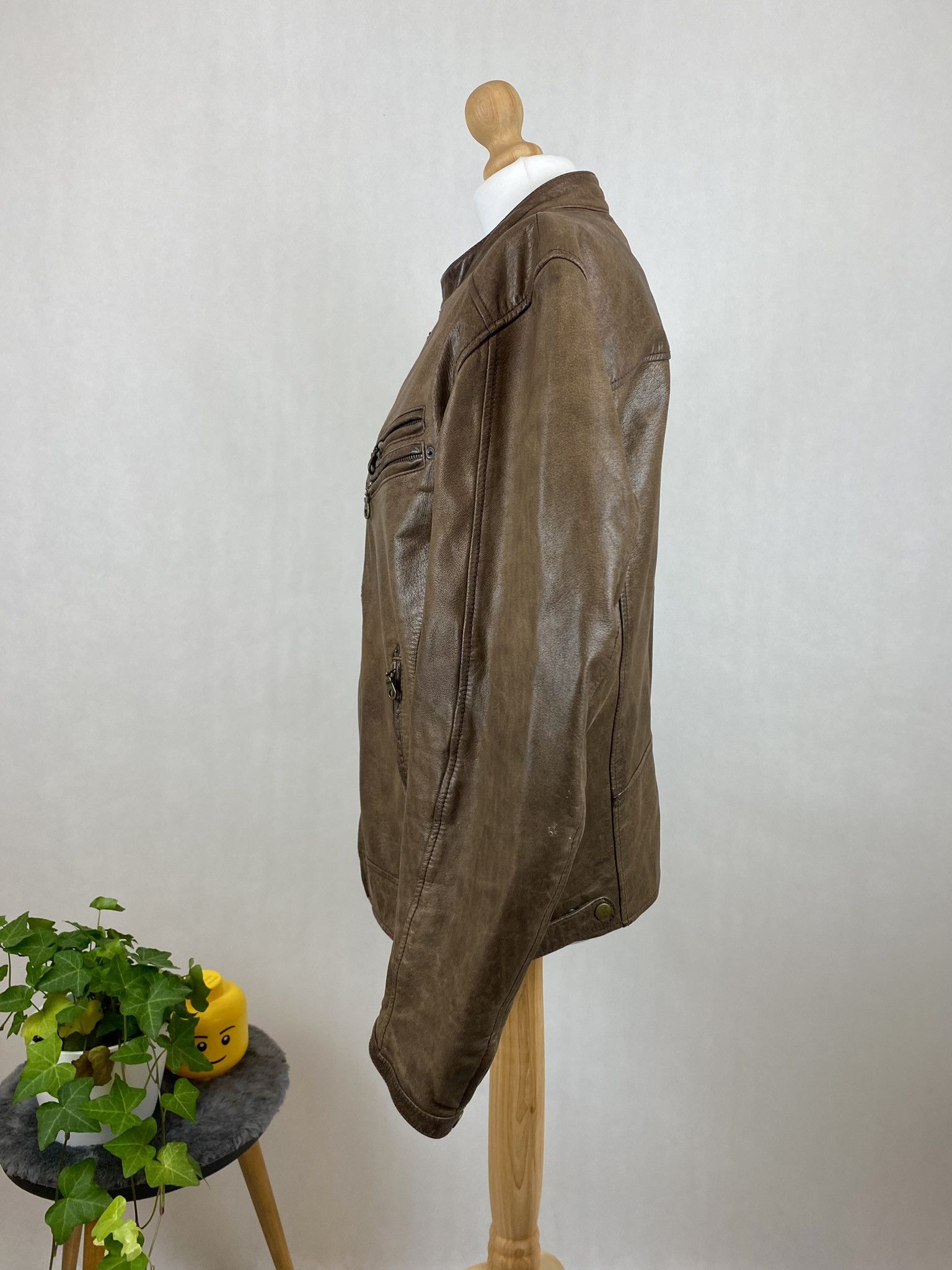 Genuine Leather × Vintage real leather moto biker jacket faded washed Size US L / EU 52-54 / 3 - 7 Thumbnail
