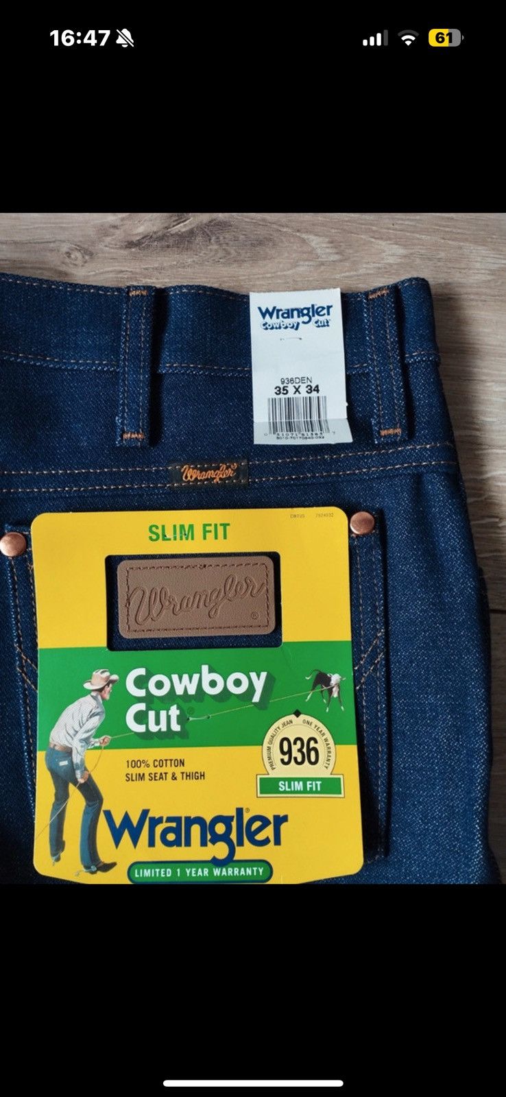 Wrangler Wrangler 936 Cowboy Cut Slim Fit W35L34 Vintage 80s new jean Size US 35 - 3 Thumbnail
