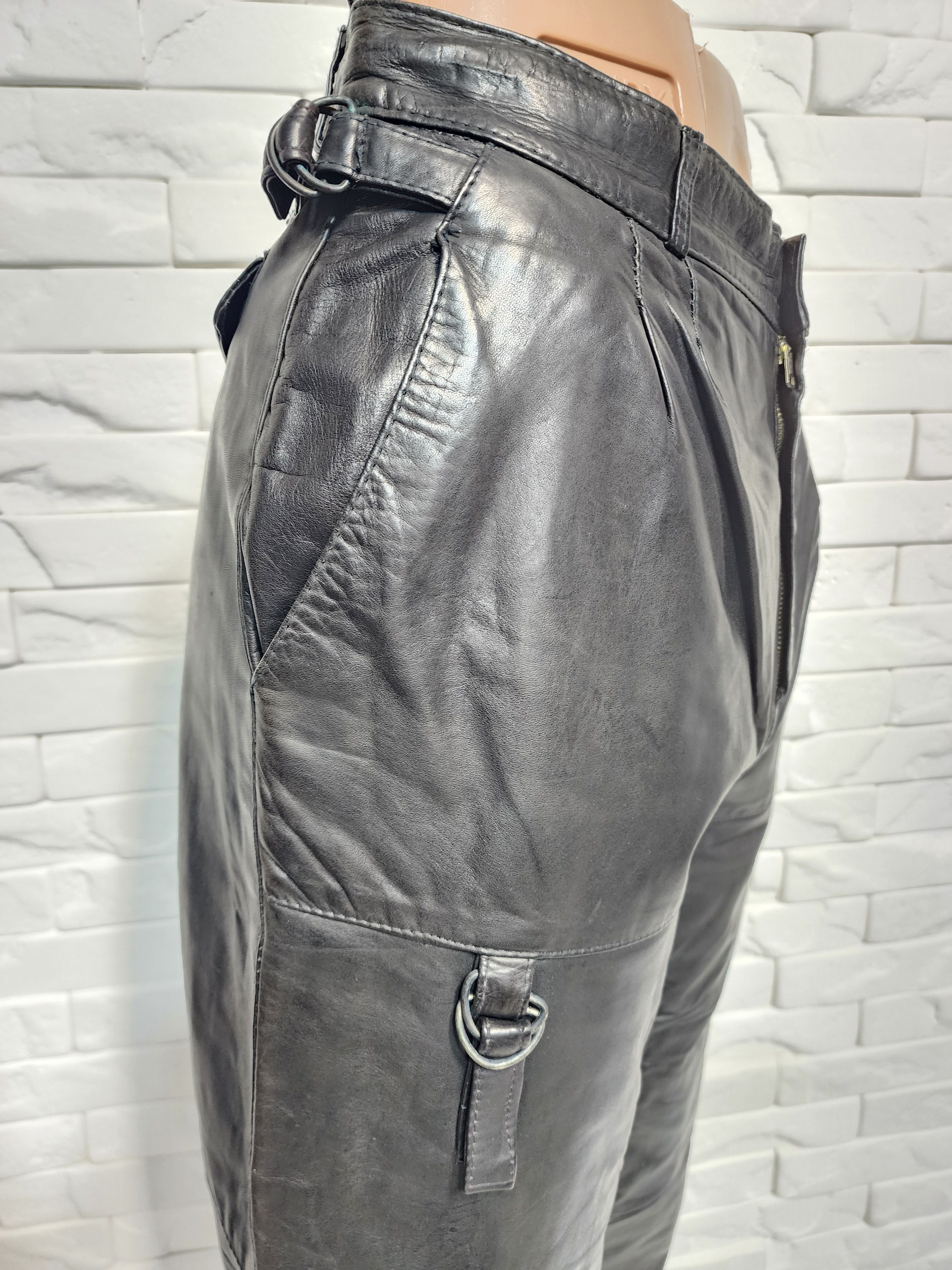 Genuine Leather Men's Black Leather Biker Pants: (29 in Waist) Size US 29 - 6 Thumbnail