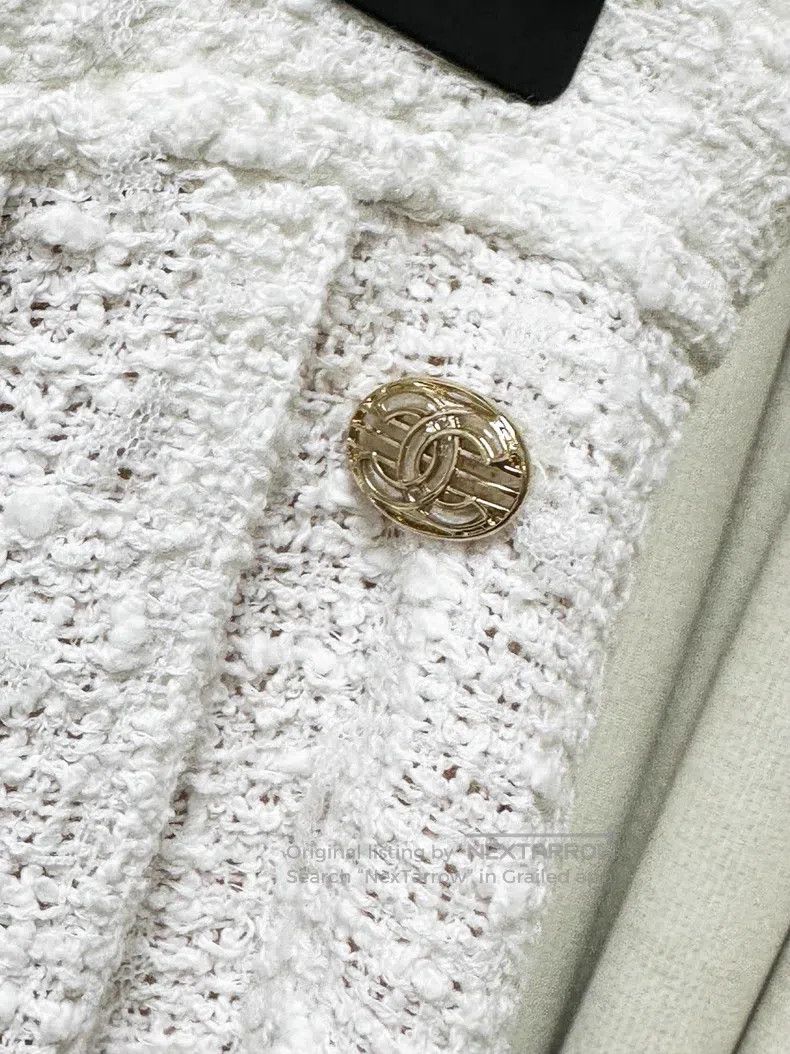 Chanel Chanel 21S early spring white tweed braided wide-leg trous Size 24" / US 00 / IT 34 - 4 Thumbnail