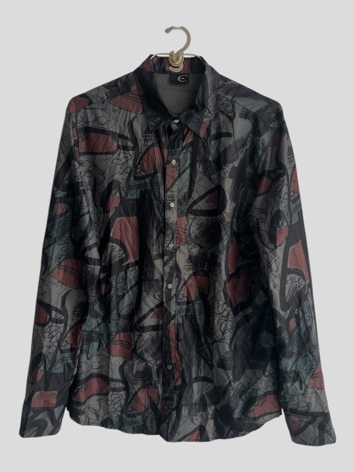Roberto Cavalli FW11 Pop Art Multicolor Abstract Print Button Silk Overshirt Size US L / EU 52-54 / 3 - 2 Thumbnail