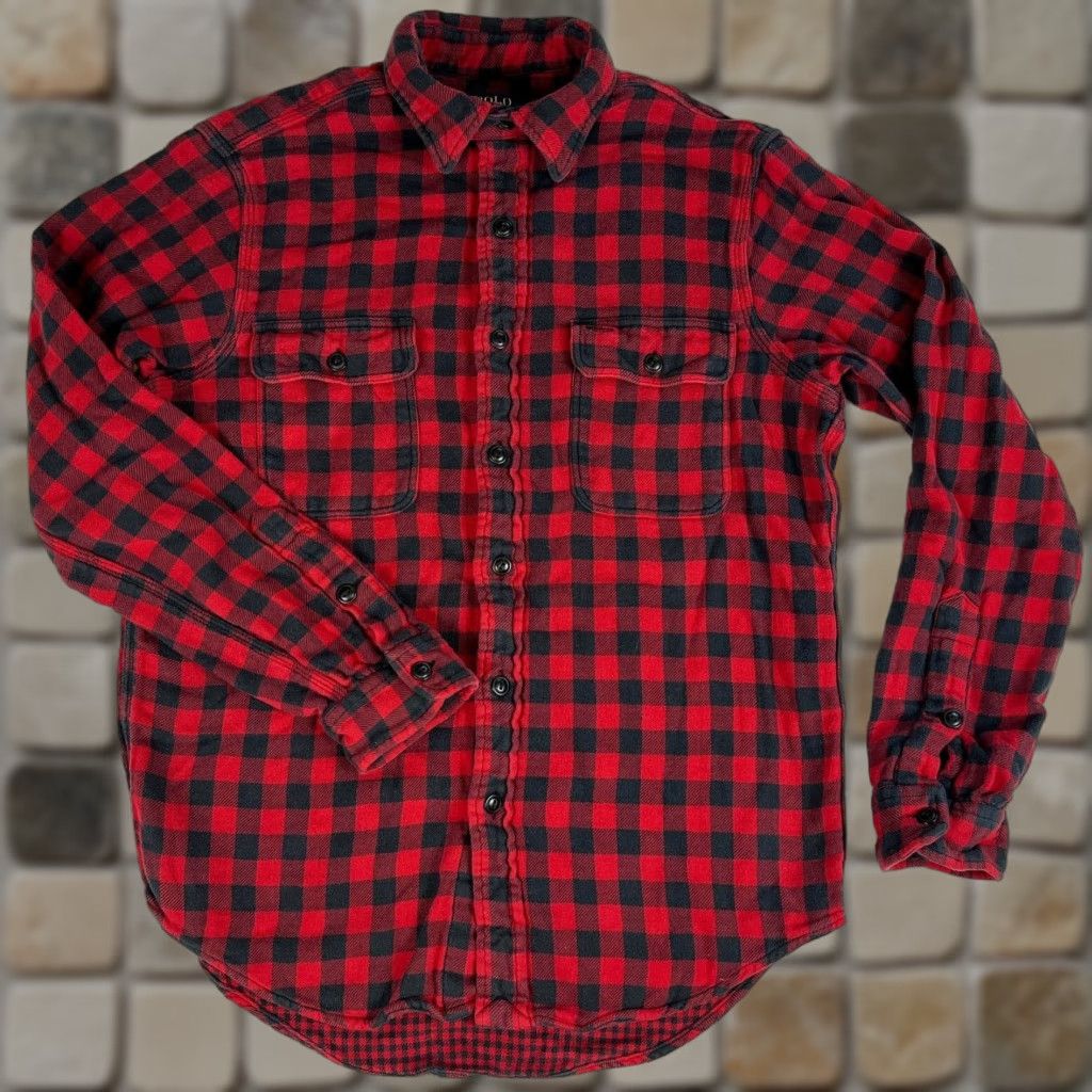 Polo Ralph Lauren VINTAGE Polo Ralph Lauren Buffalo Plaid Two-Ply Flannel Shirt M Red Cotton Button-Up Long Sleeve Men's Size M Size US M / EU 48-50 / 2 - 1 Thumbnail