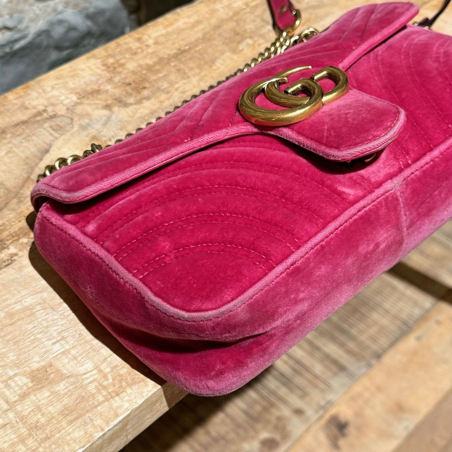 Gucci Gucci Pink Velvet Small Marmont Chain Bag Size ONE SIZE - 10 Thumbnail