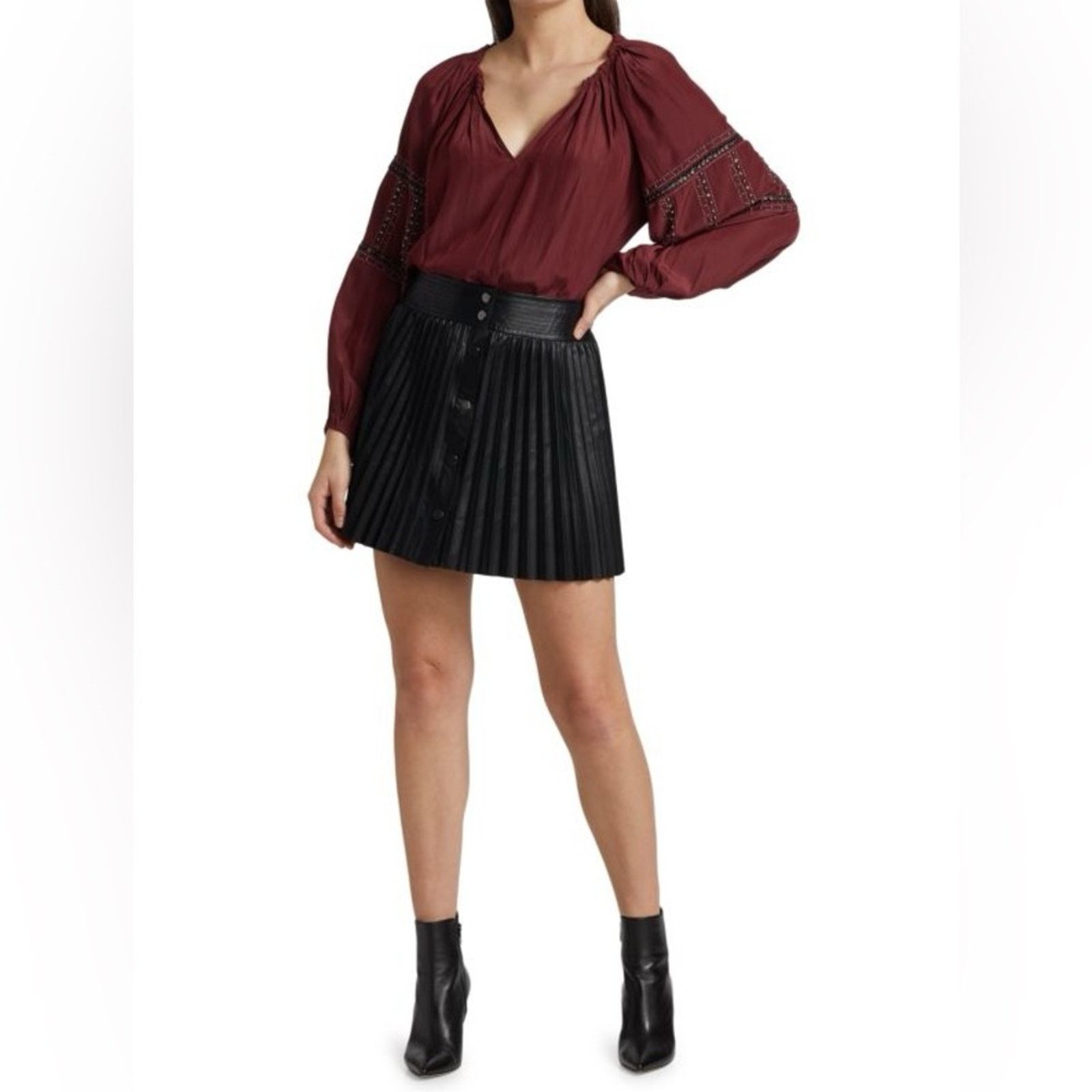 Ramy Brook Ramy Brook Anya Vegan Leather Pleated High Waisted Skirt XS Size 25" / US 0 / IT 36 - 5 Thumbnail